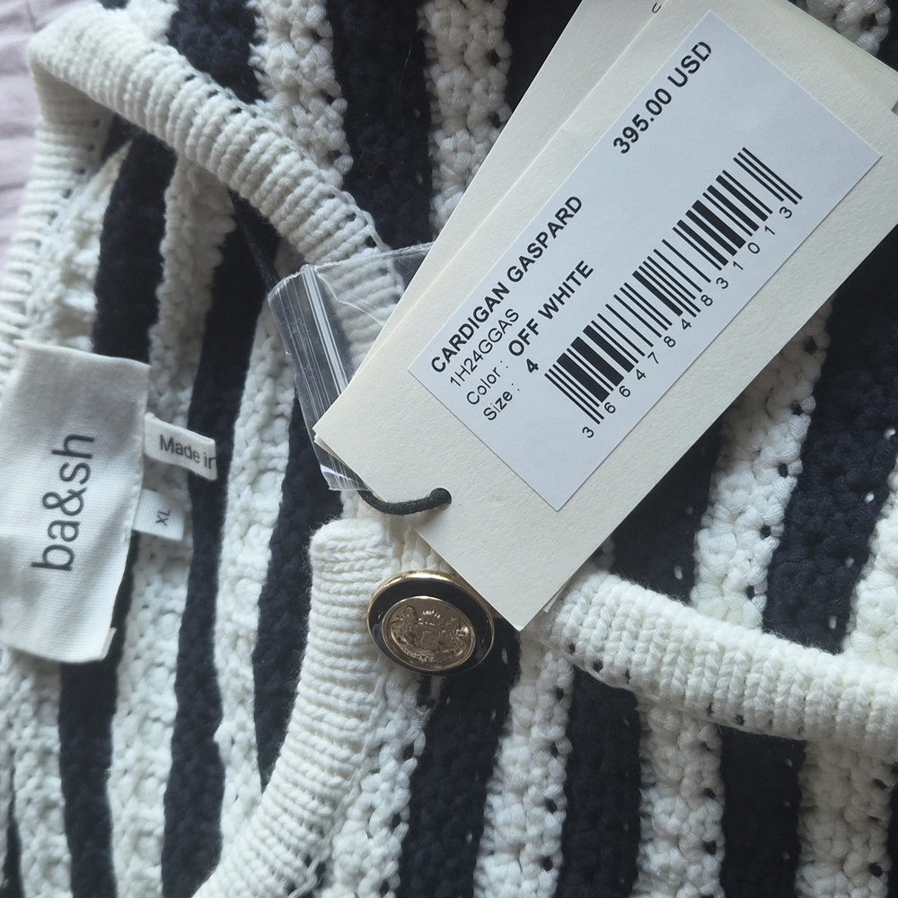 NWT Ba&sh Bash Gaspard Tweed Cardigan Jacket in Ecru Black Stripe 4 size XL - Picture 9 of 9